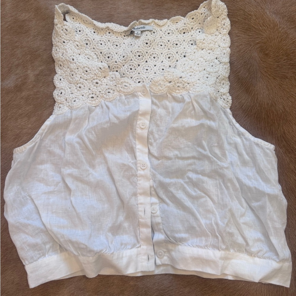Madewell Cream Crochet Linen Blouse